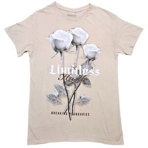 Papercut Collection Limitless Hustle Rose Graphic Tee Men’s S Beige Floral Shirt
